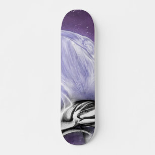 Whale ghostly shining black line art fish purple skateboard