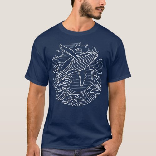 Whale Gifts Mens Ocean Waves Humpback Whale Gifts  T_Shirt