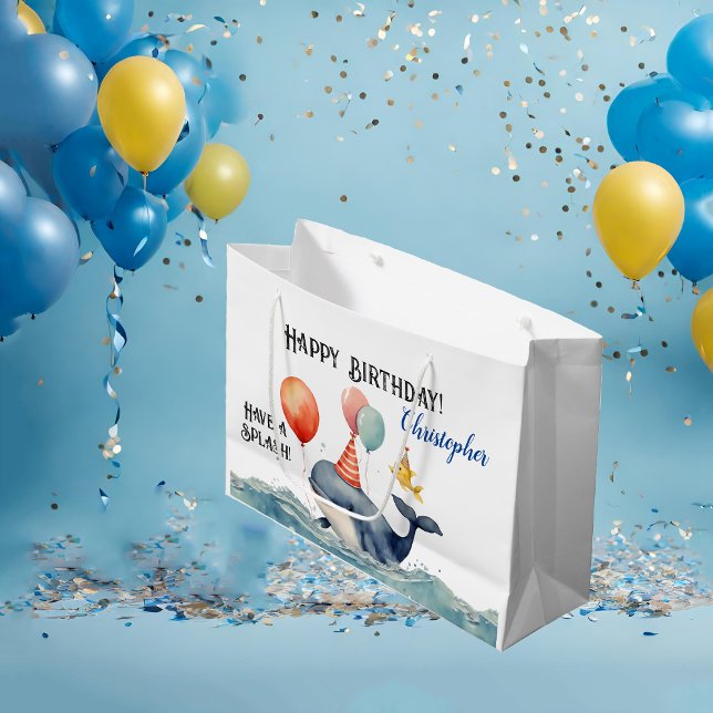 Whale Have a Splash Personalized Boys Birthday Large Gift Bag (Creator Uploaded)