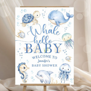 Whale Hello Baby Shower Blue Ocean Welcome Sign 