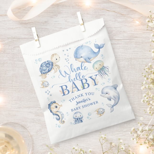 Whale Hello Baby Shower Boy Blue Ocean Favor Bag (Clipped)