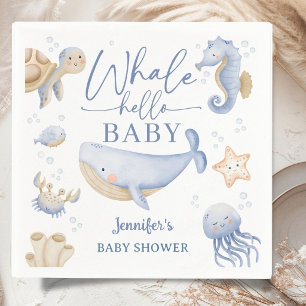 Whale Hello Baby Shower Boy Blue Ocean  Napkins