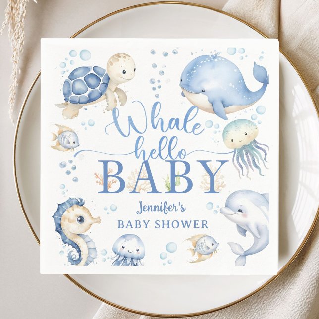 Whale Hello Baby Shower Boy Blue Ocean Paper Napkins (Creator Uploaded)
