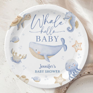 Whale Hello Baby Shower Boy Blue Ocean Paper Plates
