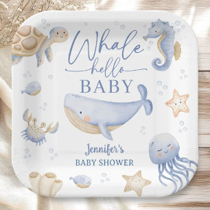 Whale Hello Baby Shower Boy Blue Ocean Paper Plates