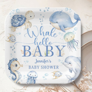 Whale Hello Baby Shower Boy Blue Ocean Paper Plates