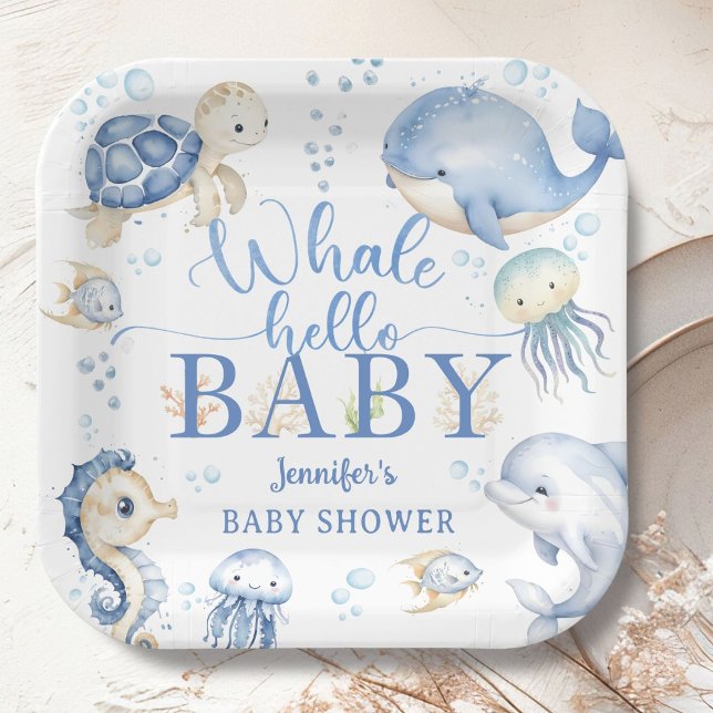Whale Hello Baby Shower Boy Blue Ocean Paper Plates (Creator Uploaded)