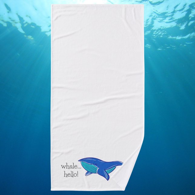 “Whale Hello” Blue Whale White Bath Towel (Creator Uploaded)