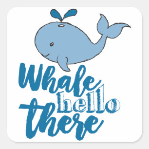 Whale Hello There Whale Cartoon Cute Baby Whale De Square Sticker