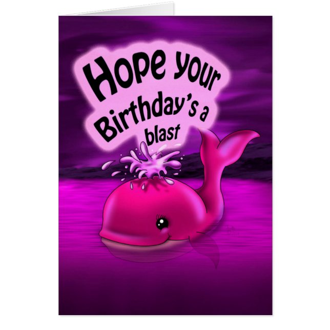 Whale Hot Pink Cute Birthday Cards (Front)