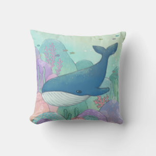 Whale Illustration Throw Pillow