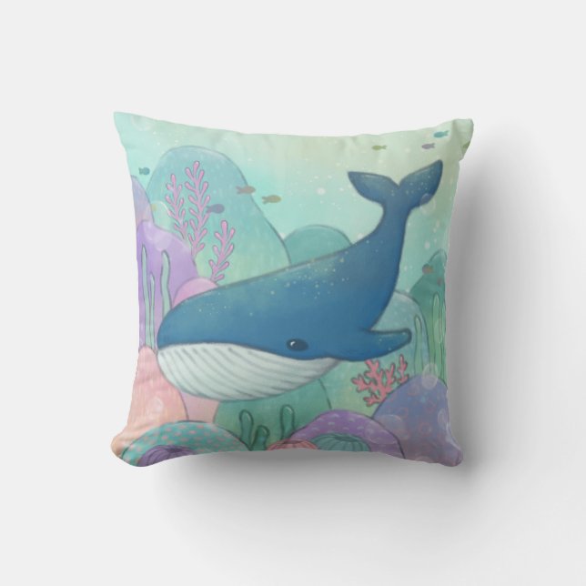 Whale Illustration Throw Pillow (Front)