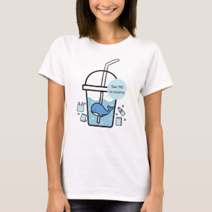Whale in Cup, No to Plastic Earth Day T-Shirt