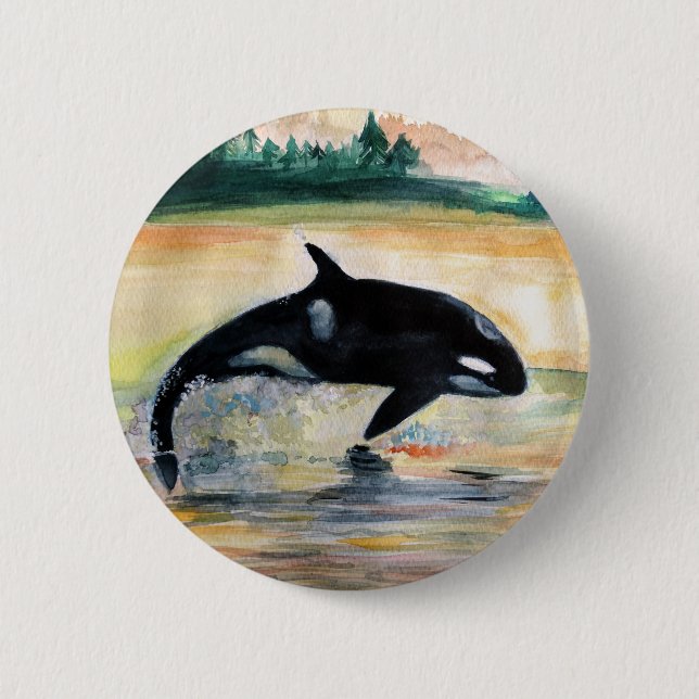 Whale in  Jump Wild  Orca Round Badge Button (Front)