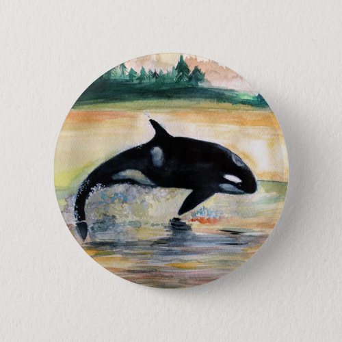 Whale in  Jump Wild  Orca Round Badge Button