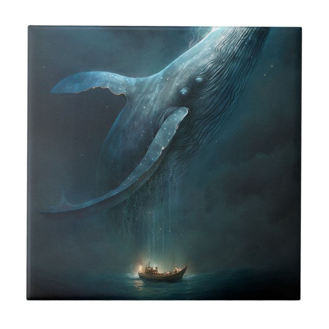 Whale In The Sky Fantasy Art Ceramic Tile (Front)