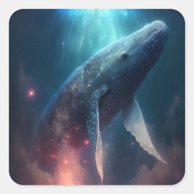 Whale In The Sky Fantasy Art Square Sticker (Front)