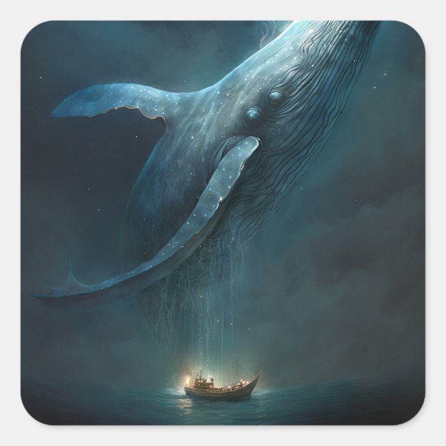 Whale In The Sky Fantasy Art Square Sticker (Front)