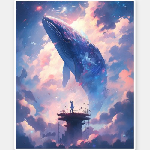 Whale In The Sky Fantasy Art Sticker