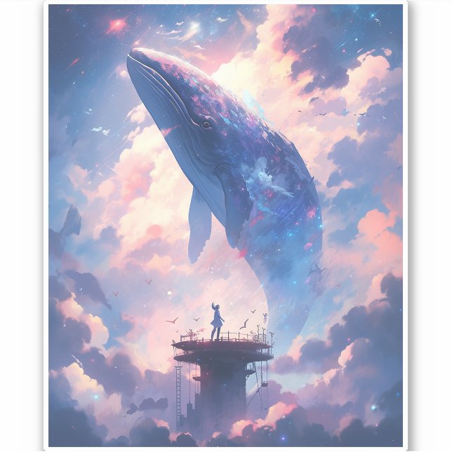 Whale In The Sky Fantasy Art Sticker (Front)