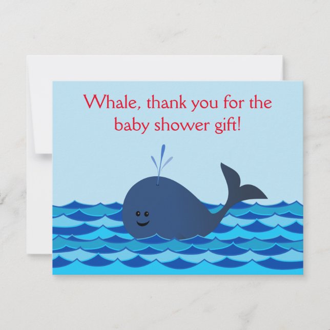 Whale It's A Boy Baby Shower Flat Thank You Note (Front)