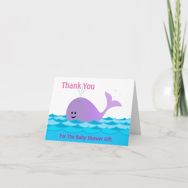 Whale It's A Girl Baby Shower Thank You Card (Front)