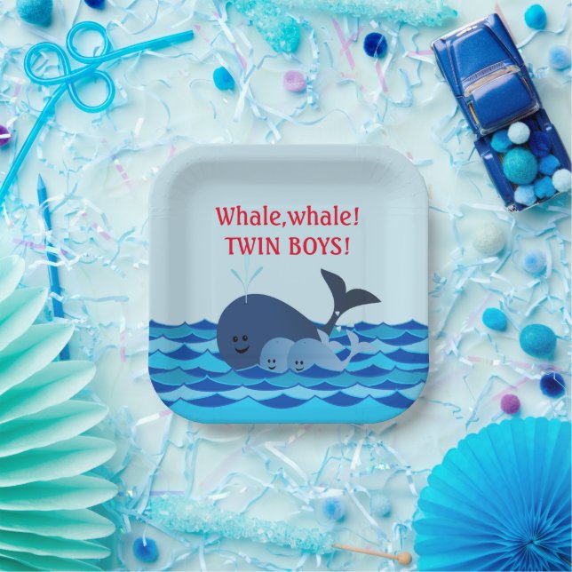 Whale It's A Twin Boys Personalized Paper Plates (Party)