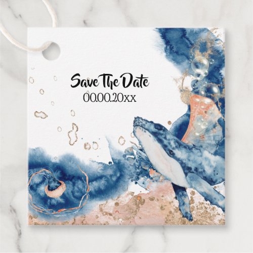 Whale jelly fish sea creatures blue orange date favor tags