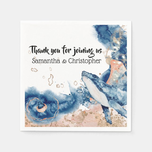 Whale jelly fish sea creatures blue orange DIY Napkins (Front)