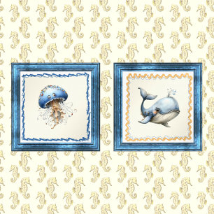 Whale Jellyfish Baby Nursery Wall Art Sets