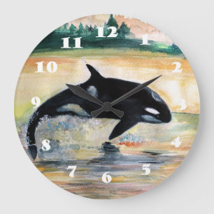 Whale Jumping Orca Round (Large) Wall Clock