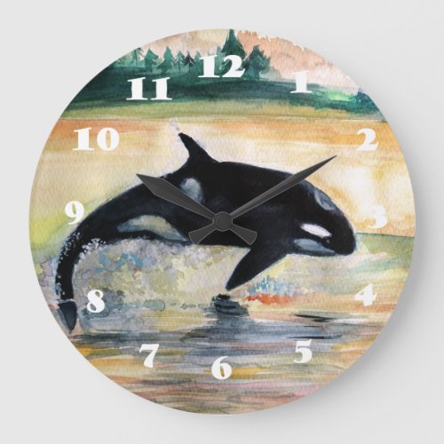 Whale Jumping Orca Round Large Wall Clock