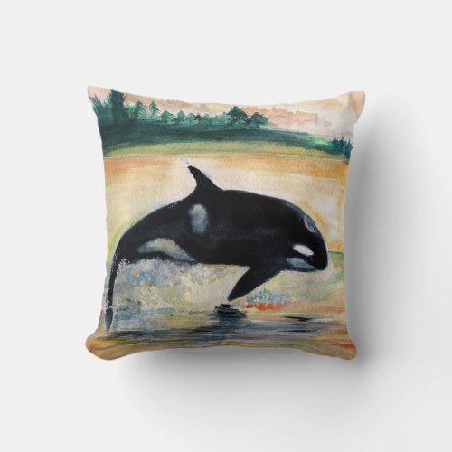 Whale Jumping Orca Throw Cushion 41 cm x 41 cm