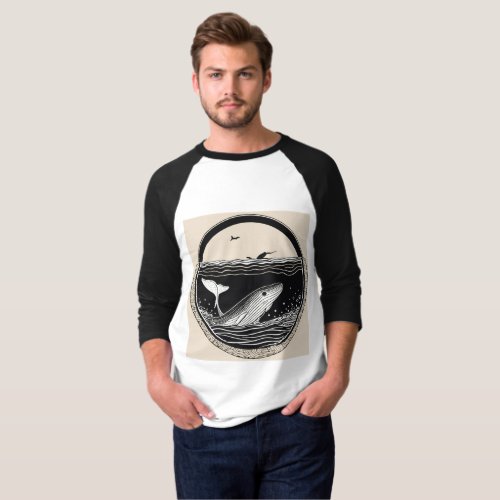 Whale Linocut Design T_Shirt