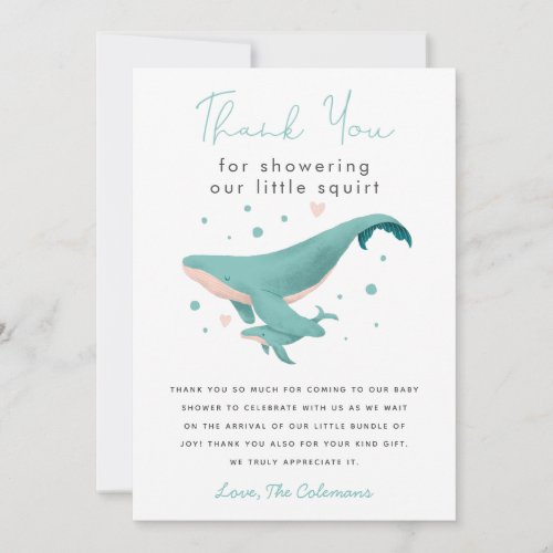 Whale Little Squirt Baby Shower Thank You Card