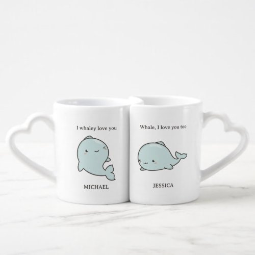 Whale Love Pun Cute Couple Funny Valentines Day Coffee Mug Set