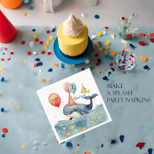 Whale Make a Splash Boys Birthday Custom Thank You Napkins
