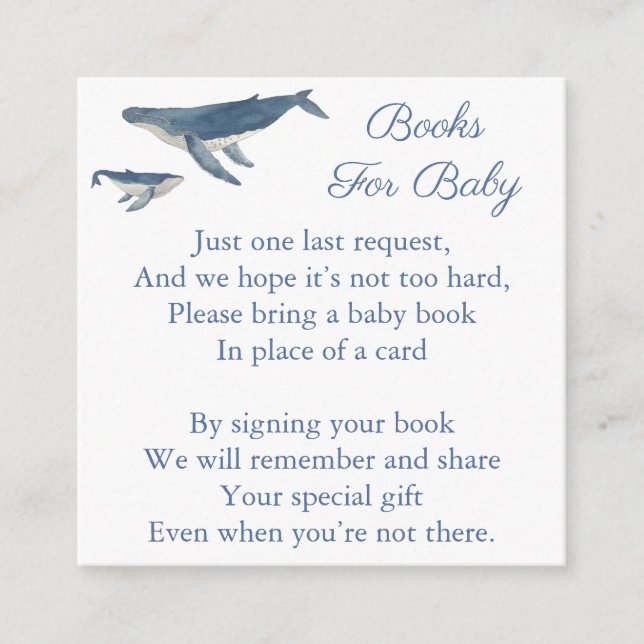 Whale Mom And Baby Book Request Baby Shower Enclosure Card (Front)