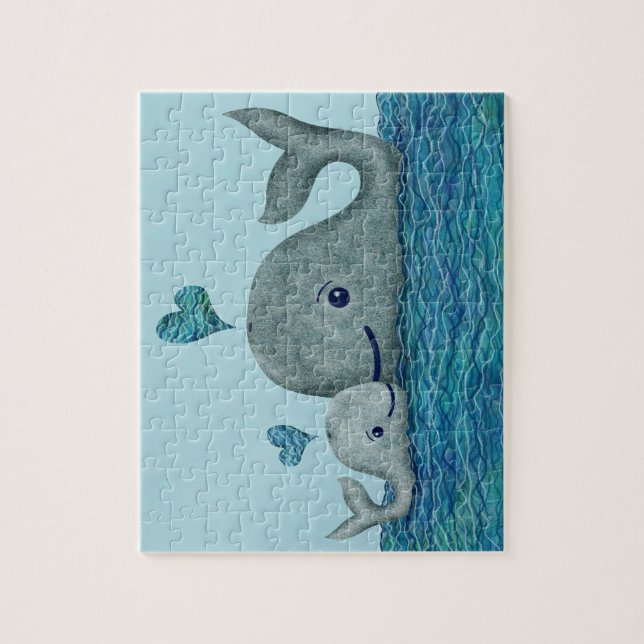 Whale Mom and Baby Swimming in the Sea Jigsaw Puzzle (Vertical)