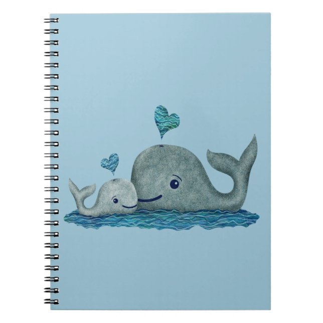 Whale Mom and Baby Swimming in the Sea Notebook (Front)