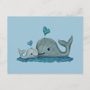 Whale Mom and Baby Swimming in the Sea Postcard