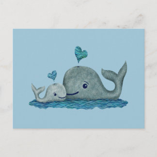 Whale Mom and Baby Swimming in the Sea Postcard