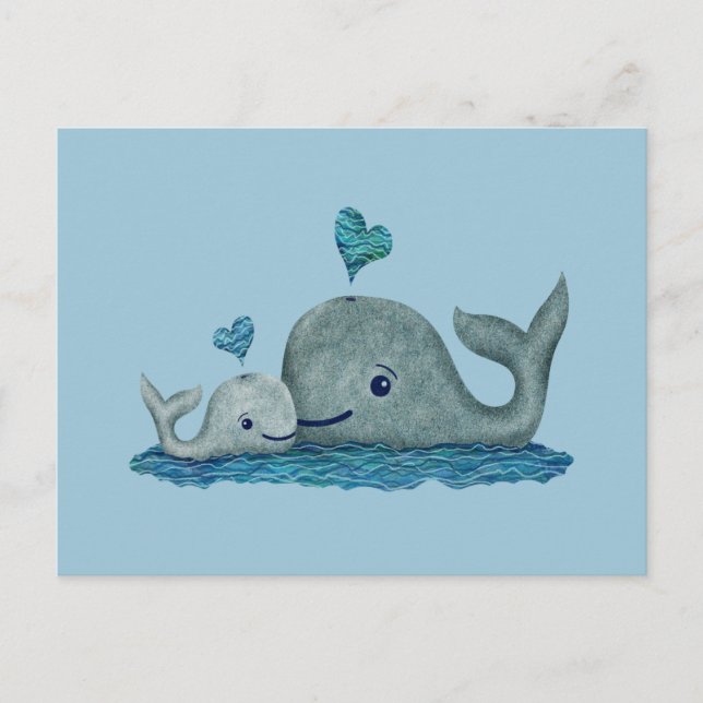 Whale Mom and Baby Swimming in the Sea Postcard (Front)