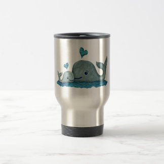 Whale Mom and Baby Swimming in the Sea Travel Mug