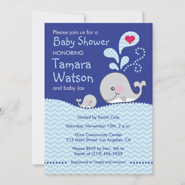 Whale Mommy and Baby Love - Baby Shower Invitation (Front)