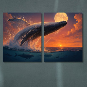 Whale Moon Sunset Poster Foam Core Photo Tile