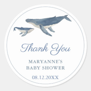 Whale Mother And Baby Calf Baby Shower Favor Classic Round Sticker