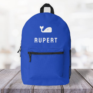 Whale Name Monogram Modern Minimal Royal Blue Printed Backpack