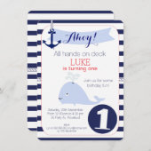 Whale Nautical 1st Birthday Invitation (Front/Back)