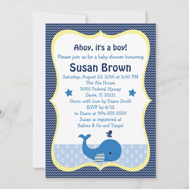 Whale Nautical Baby Shower Invitation (Front)